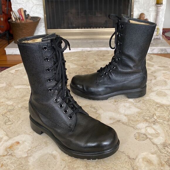 GREB Black Leather 9-Eyelet Combat Steel Toe Army Boots - Picture 7 of 14
